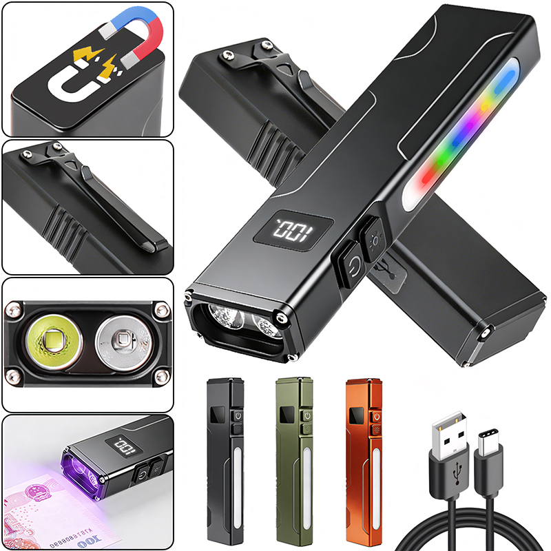 Edc Carry Clip - Multifunctionele EDC-werklamp Magnetisch UV-licht RGB-zijlicht Penclip