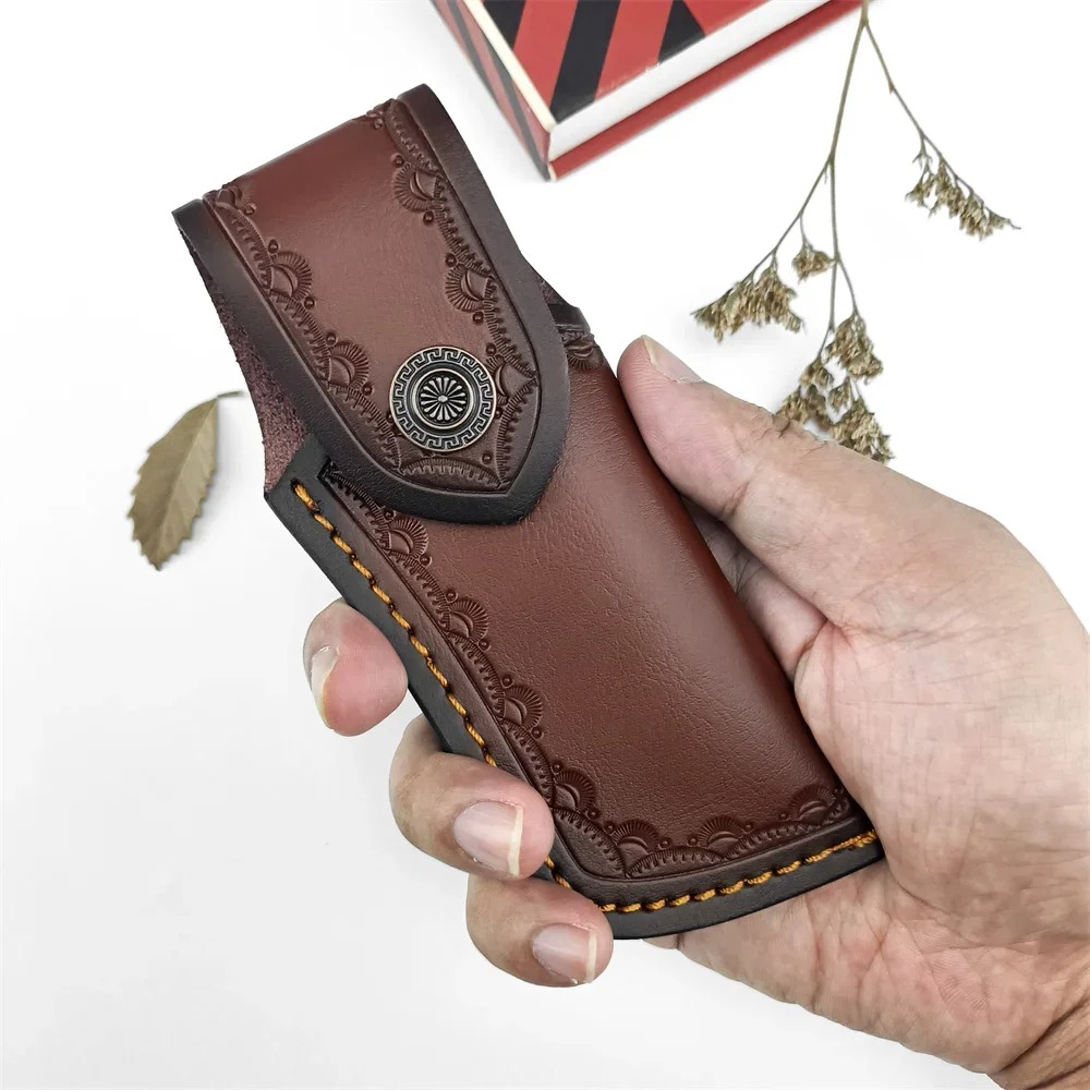 Edc Carry Belt Leather - Bruin geprägd lederen messenhoes van echt